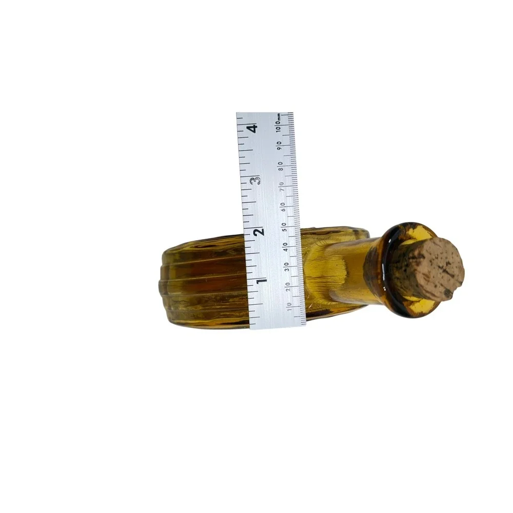 Vintage Amber Glass Bull Decanter Made in Italy Cork Stopper Round Bottle 8.5in
